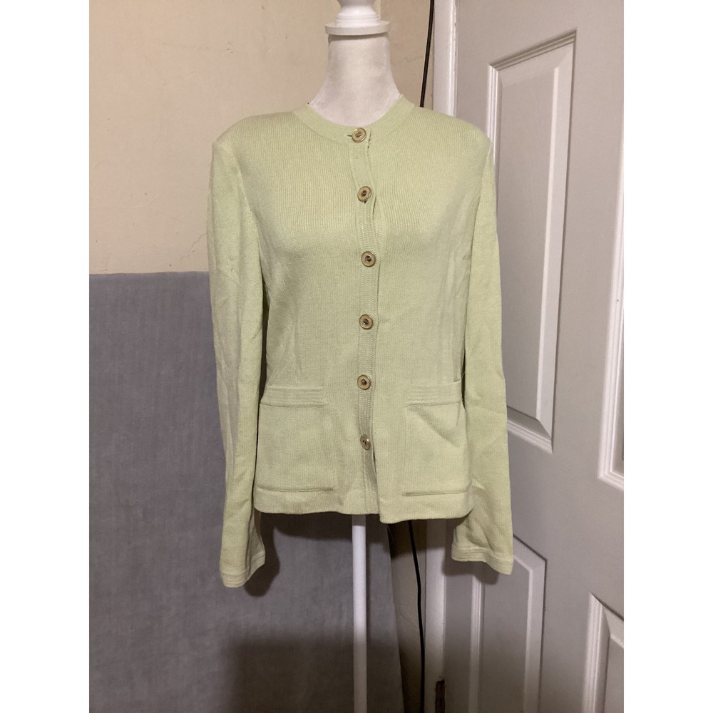 St. John Collection Cardigan Sweater Light Green Button Front Size 8